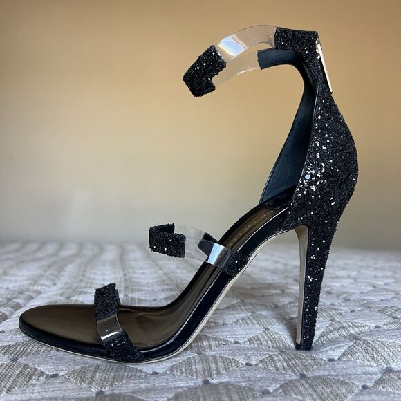 Tamara Mellon Frontline Black Glitter Crystal Heeled Sandals US 7 EU 37.5 Formal - Picture 2 of 16